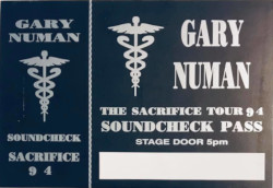 Gary Numan 1994 Sacrifice Unused Soundcheck Pass